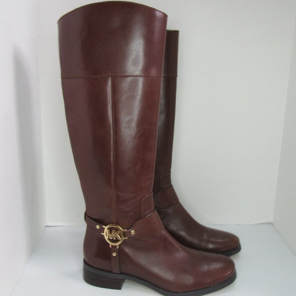 Michael Kors Shoes - Michael Kors Brown Tall Leather Zip Up Riding Boots Gold Logo